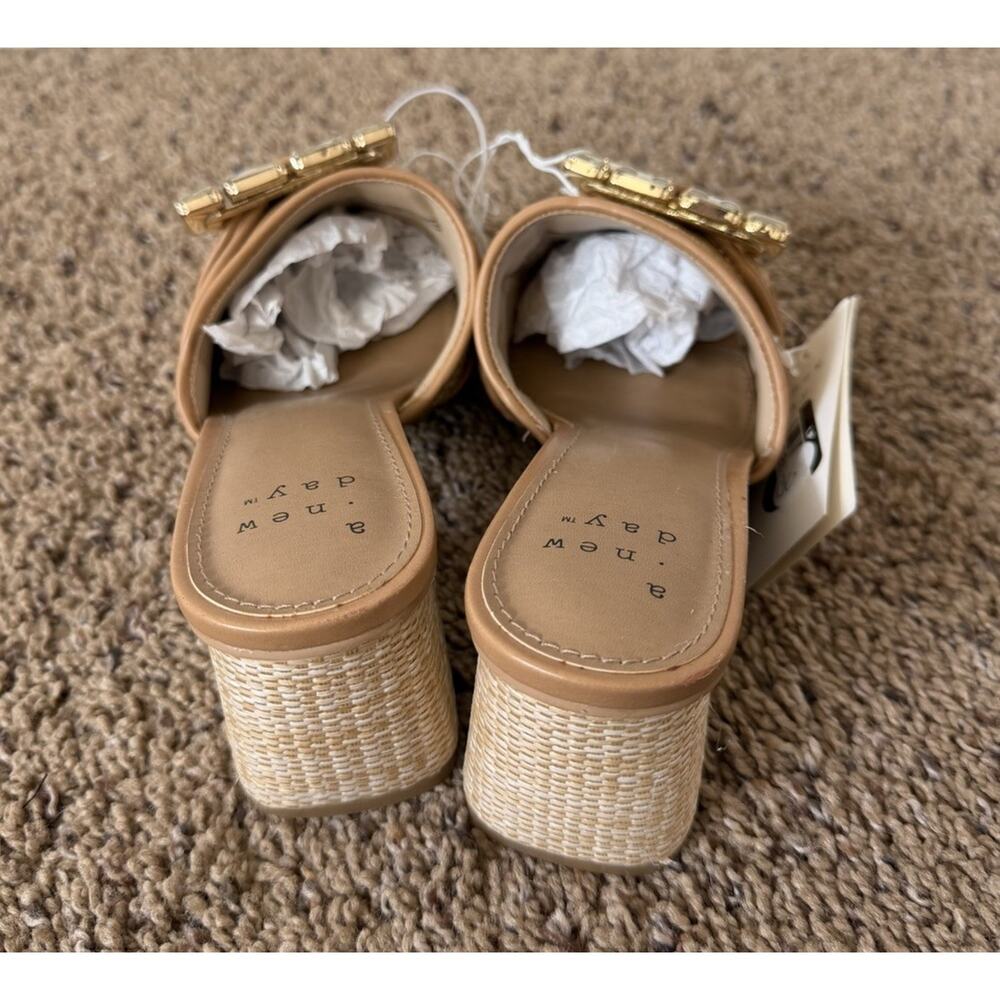 A New Day Rhinestone Buckle Block Heel 6 Slide Sandals Beige Women’s - Picture 7 of 8